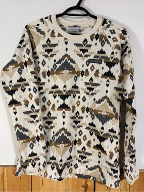 Columbia Fleece Lined Sweater Aztec Print Crewneck Pullover